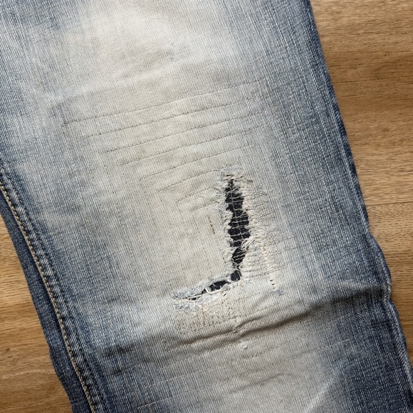 Diesel Zatiny Jeans Men 32x34 Blue Bootcut Italy Thrash Embroidery Faded 008LD - Picture 11 of 16